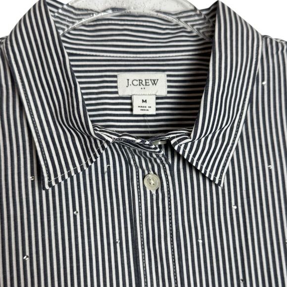 J.Crew Factory Rhinestone Blue & Wht Button Down Stripe Cropped Shirt Size M NWT - Picture 5 of 10